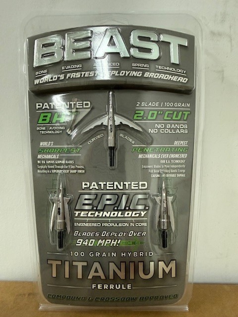 Bowmar Archery Beast Broadheads 2.0 Inch Cut 2 Blade 100 Grain 3 Pack Titanium