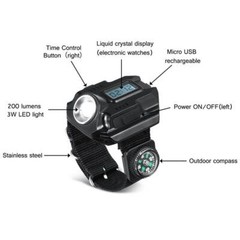 Outdoor Flashlight LED Torch Compass Tactical LED Rechargeable Sport Wrist Watch