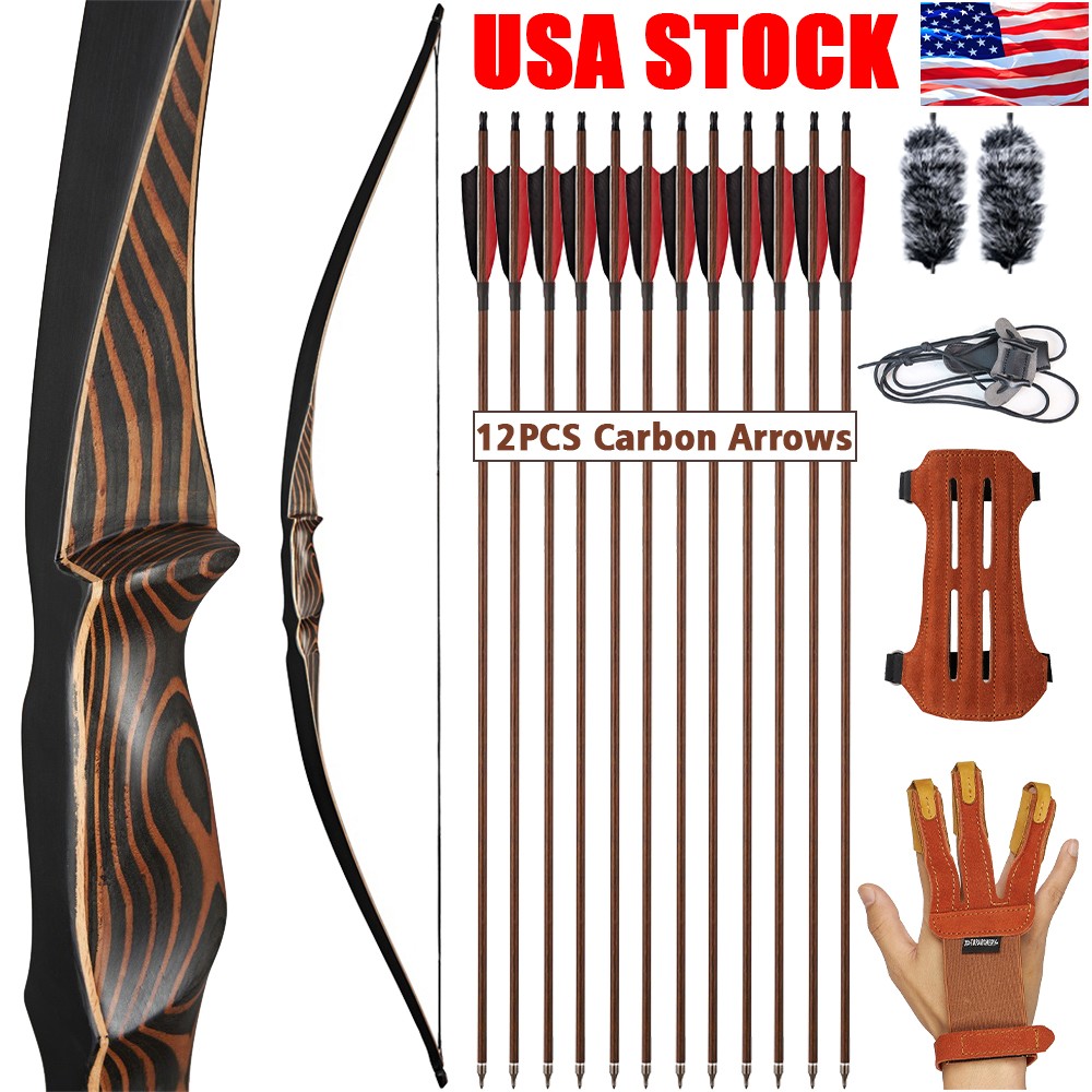 54″ Traditional Recurve 20-70lbs Wooden Longbow Archery Bow Hunting Shooting RH