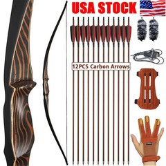 54″ Traditional Recurve 20-70lbs Wooden Longbow Archery Bow Hunting Shooting RH
