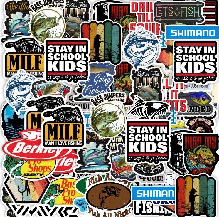 100 Fish Fishing Stickers Pack For Tackle Box Fishermen Dads Car Boat