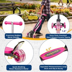 3 Wheel Scooter for Kids Ages 3-12, LED Light-Up Kids Kick Scooter–Portabl