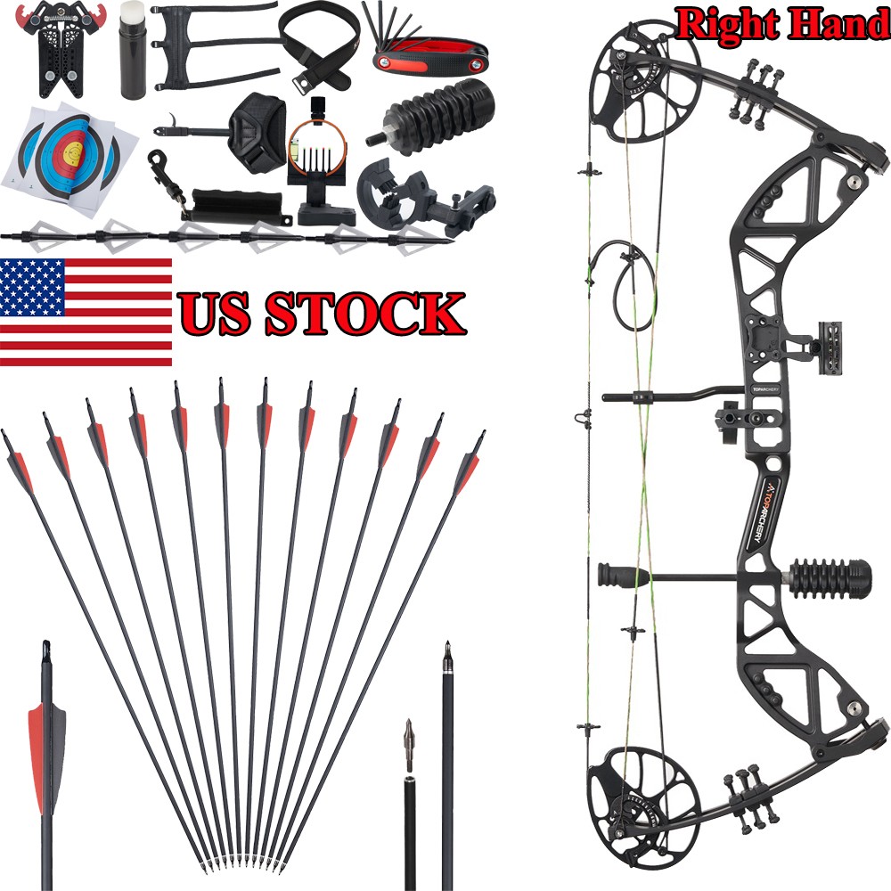 30-70lbs Archery Compound Bow RH Let off 75% &Carbon Arrows Set Hunting Shooting