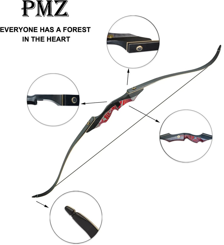 PMZ Archery 60″ Traditional Takedown Recurve Hunting Bow RH 20lbs-50lbs Only Bow