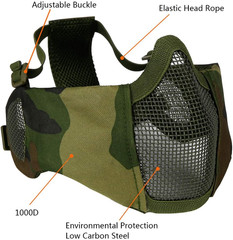 Foldable Airsoft Mesh Mask, Nylon Half Face Mesh Masks with Ear Cover Protection