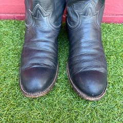 Vintage Tony Lama Black Leather Western Cowboy Boots Mens Size 8 C Rodeo Pullon