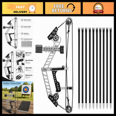 Stainless Steel Compound Bow Set with 10 Arrows, Metal Frame, Target Training, B