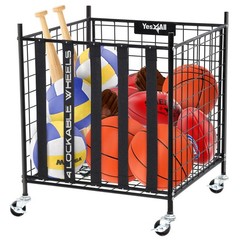 YES4ALL Metal Rolling Sports Ball Storage Cart w/ Lockable Wheels – Heavy-Duty