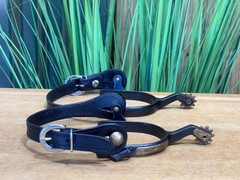 Black Western Spurs w Gold Trim & Black Leather Straps