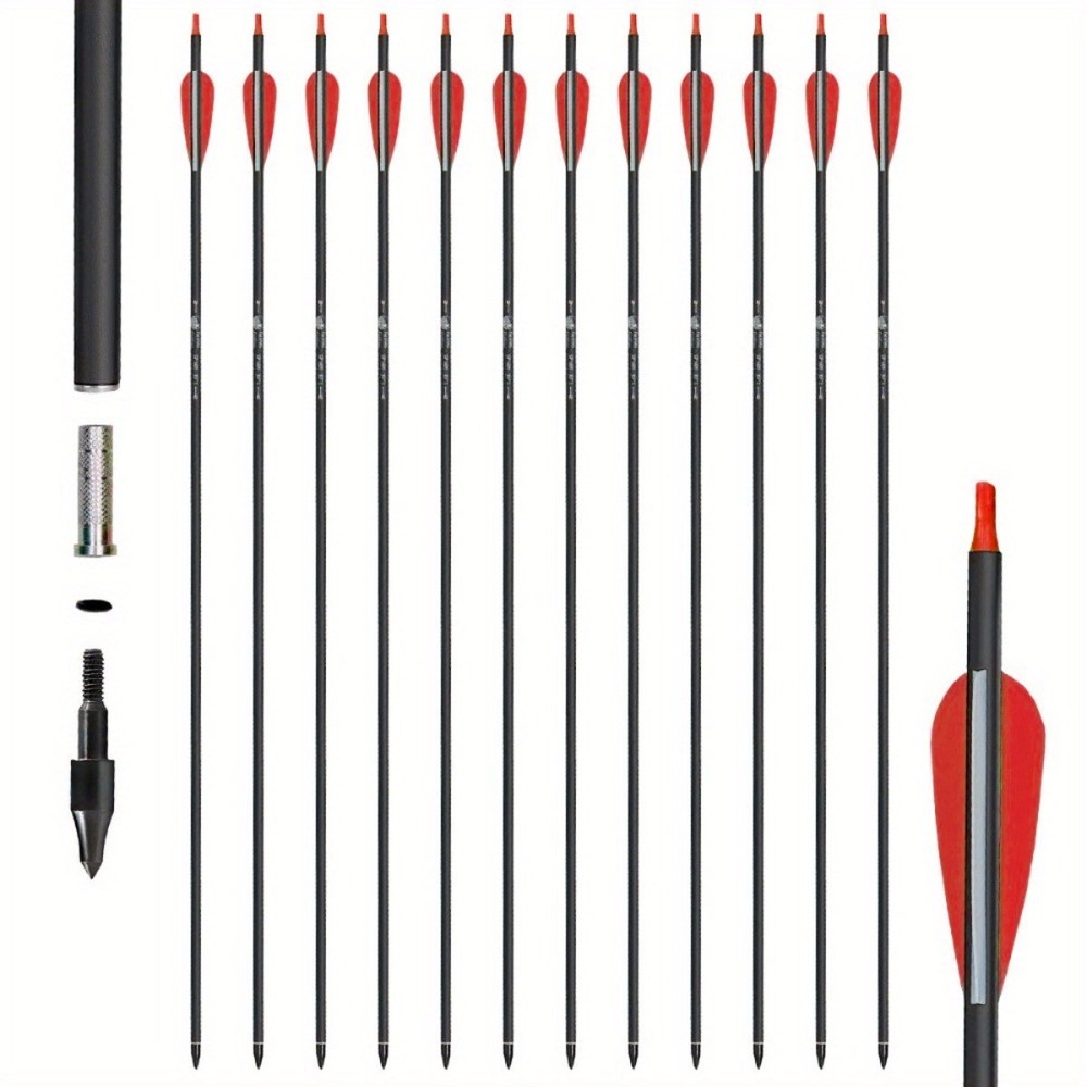 12PCS 30″ Archery Carbon Arrows, Spine 500 & OD 7.8mm 3” Feather Hunting Arrows