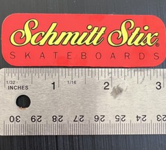Vintage 1980’s Schmitt Stix Skateboards Sticker In Red & Yellow