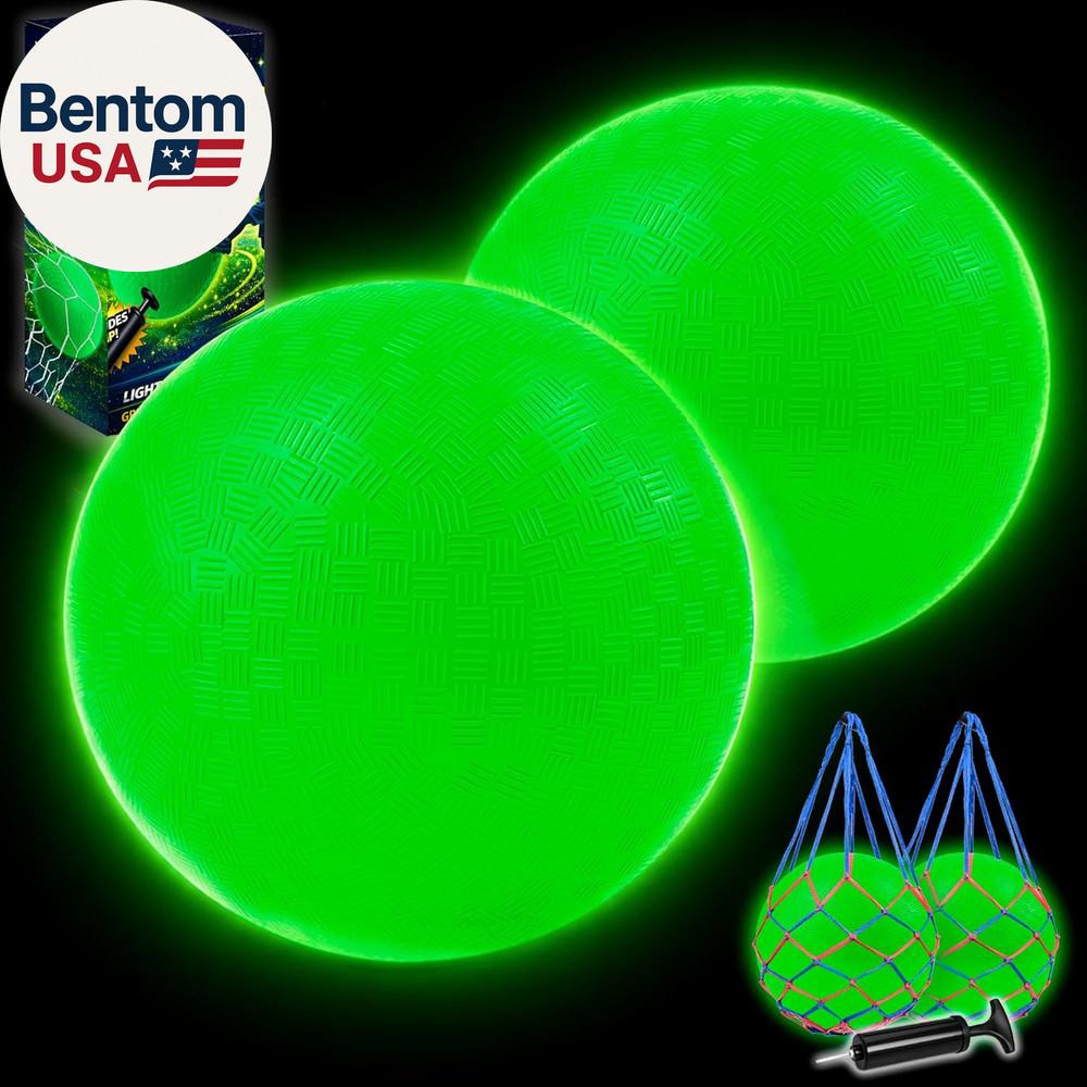 Glow in the Dark Ball 2 Pack, 8.5 Inch Light up Kickball Playground Ball with 2