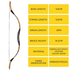 53″ Handmade Longbow, Left/Right Hand Recurve Bow, Traditional Laminated Hunting