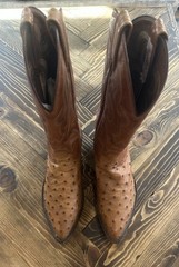Tony Lama Ostrich Leather Peanut Brittle”Cowboy Boots Men’s Size 8 EE