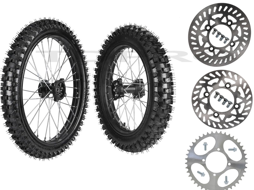 70/100-19 90/100-16 Tire Rim Wheel Assembly Disc Rotor Sprocket Dirt Pit Bike