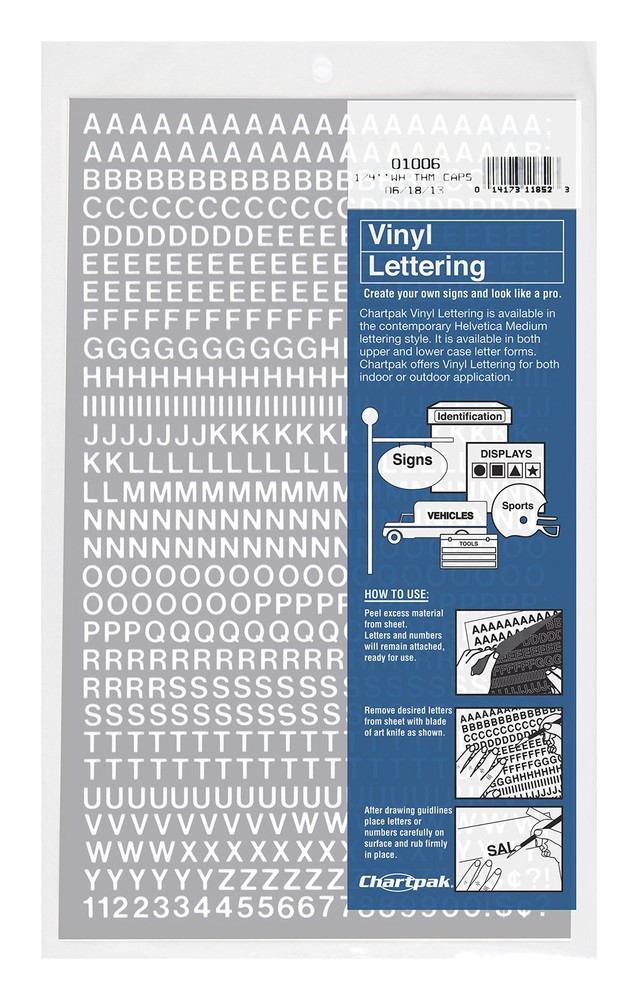 Chartpak Self-Adhesive Vinyl Capital Letters and Numbers, 1/4 Inches High, White