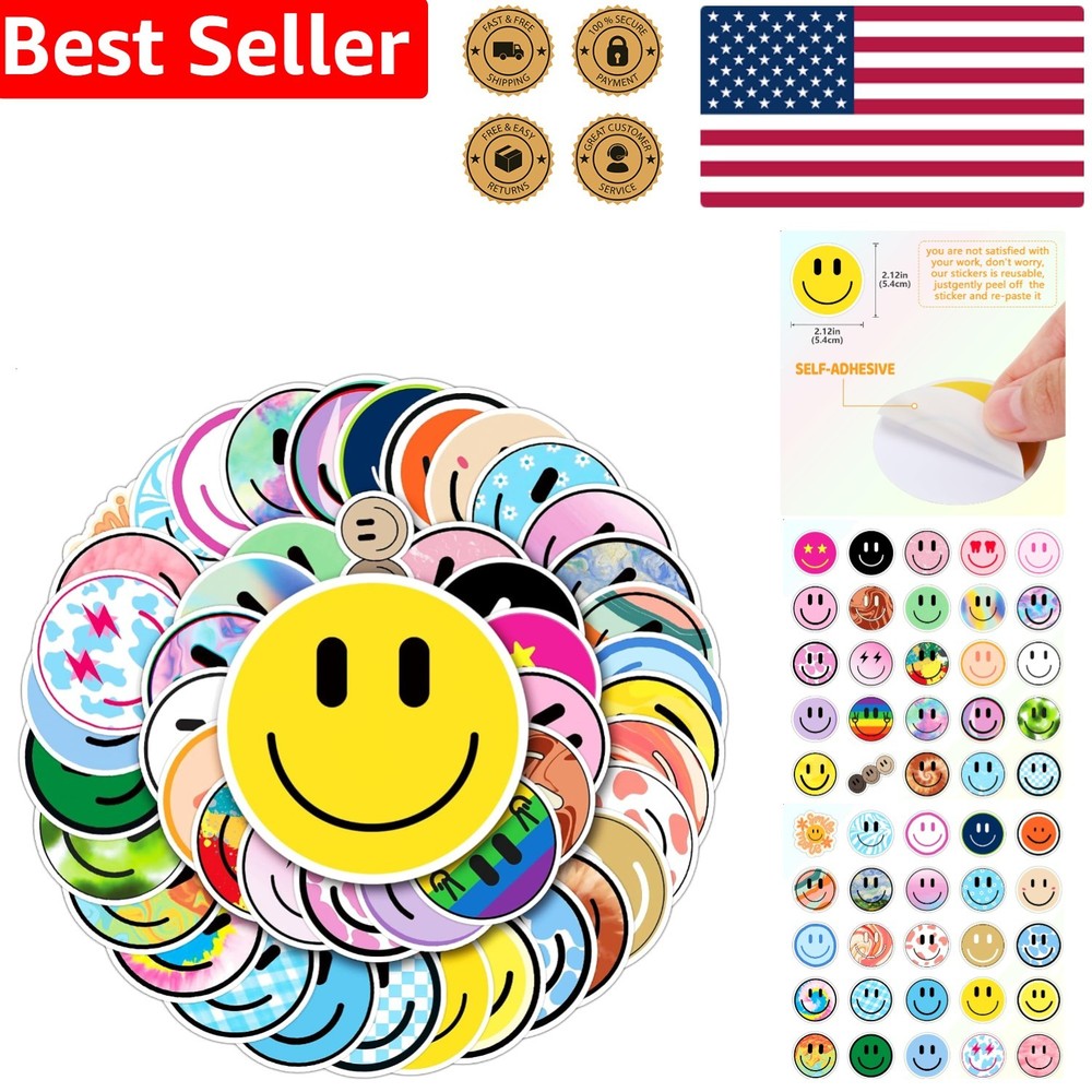 Waterproof Smiling Stickers 50PCS – Reusable PVC Decals for Laptops & Luggage
