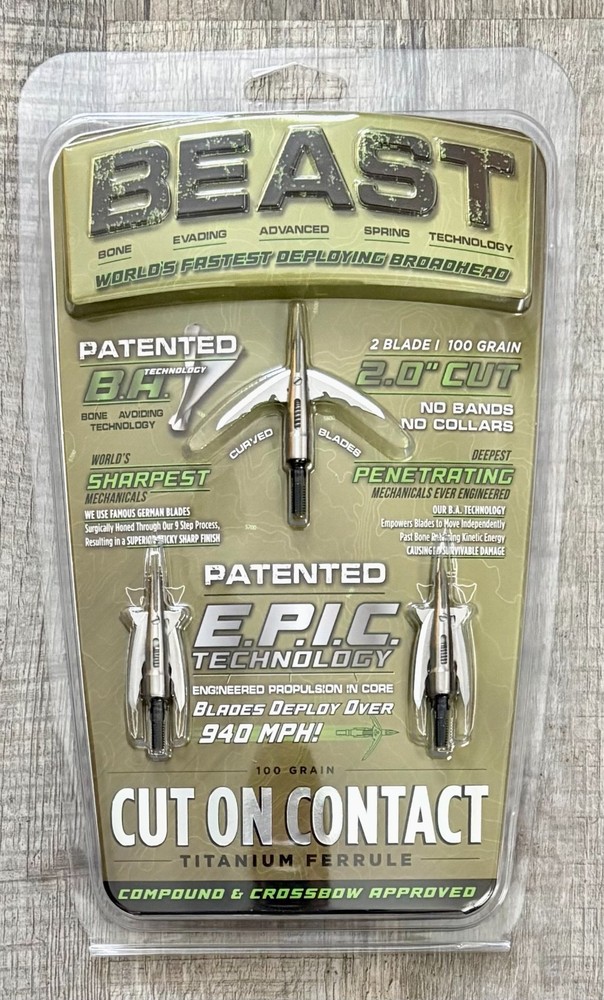 Bowmar Beast Titanium Cut-On-Contact Broadheads 100 Grain 2.0″ Cut 3 Pack – New