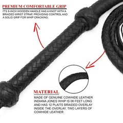 Genuine Cowhide Leather Bullwhip 04 Feet Long Black 12 Plaits Heavy Duty Whip