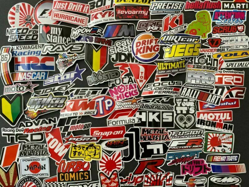 100Pcs JDM Brand Logo Themed Waterproof Stickers Pack Car Motorcycle Racing Moto