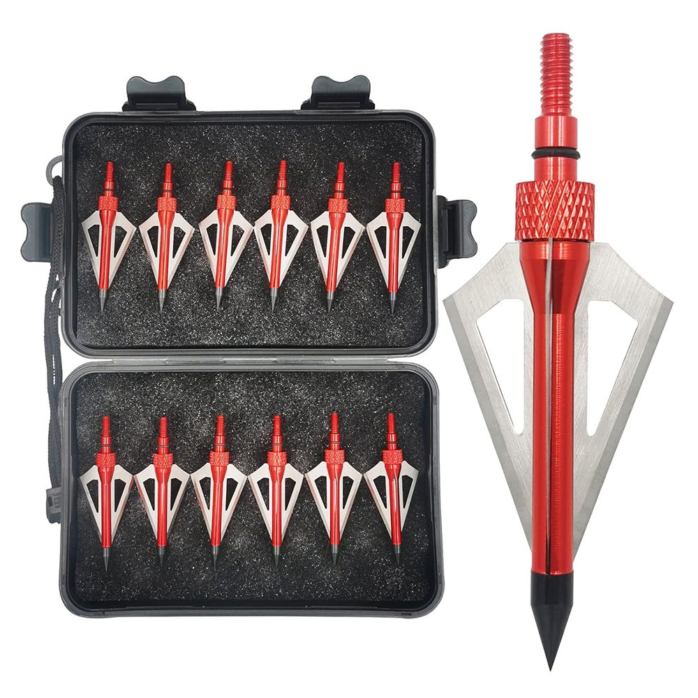12PCS Archery 100 Grain Hunting Broadheads Stainless Steel Arrowheads with Case