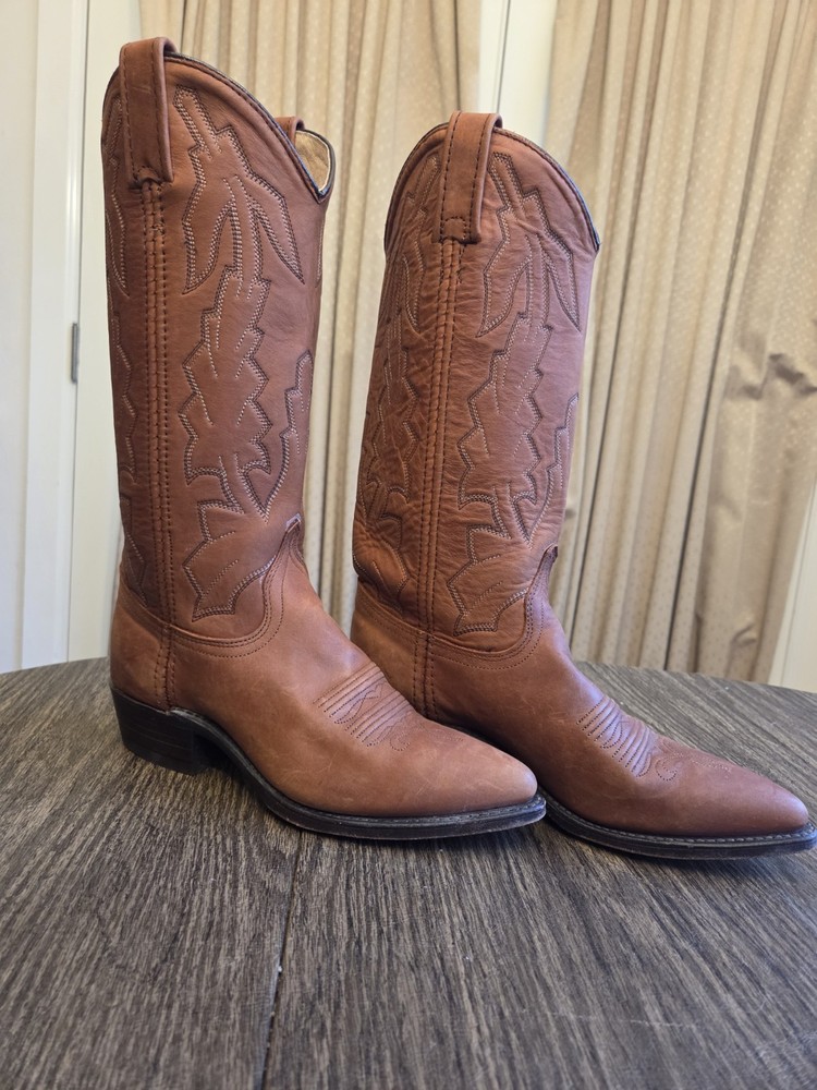 Dan Post Brown Tall Western Equestrian Cowboy Boots Leather Stitching