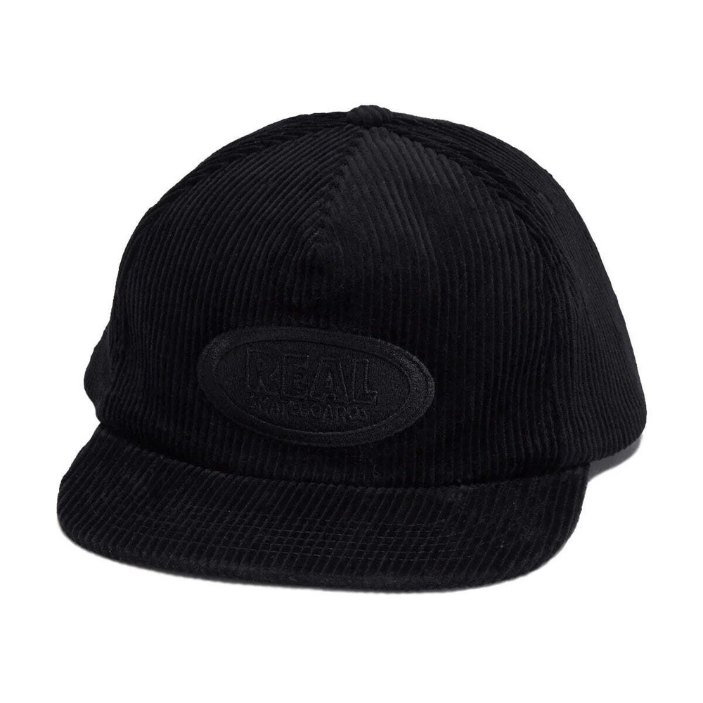 Real Hat Oval Corduroy Snapback Black Black Cap Mens Skateboard