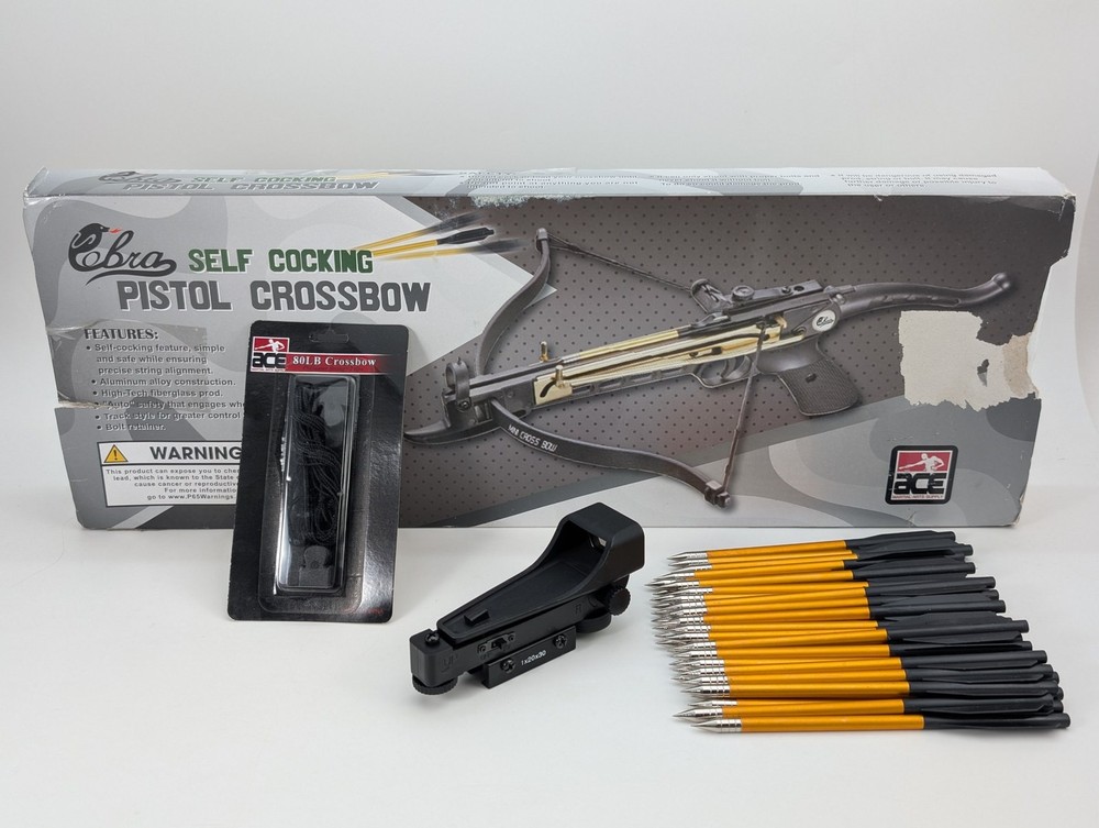 Cobra 80lb Self Cocking Pistol Crossbow Bundle Extra 30 Bolts Laser Sight NEW
