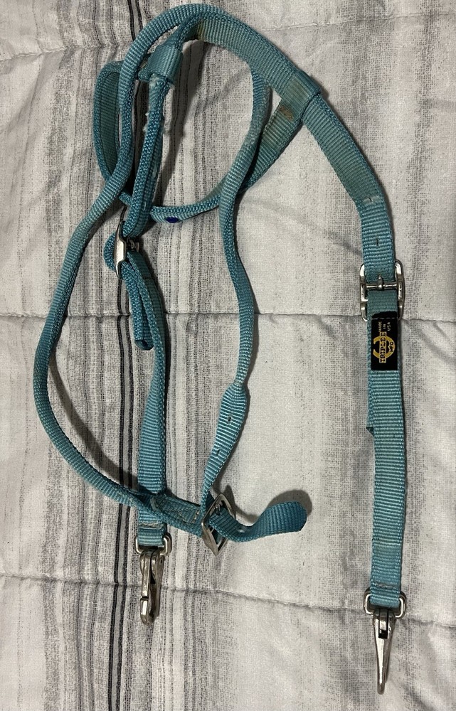 USED Triple E Made In The USA Teal Nylon horse Headstall With Quick Change Snaps