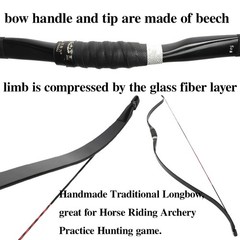 51″ Recurve Bow 20-50lbs Archery Horsebow Wooden Traditional Longbow Hunting