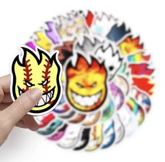 Spit Logo Fire Brand Style Stickers 50pk Mixed Flaming Fire Heads FREE SHIPPING