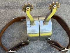 Western COWBOY COWGIRL Long Neck VINTAGE Rowel Spurs SIZE: Adult LEATHER STRAPS