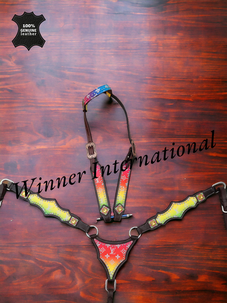 Western Horse Leather Tack Set / Red & Yellow Tack set