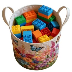 Butterfly & Flowers Quilted Laundry Basket Wildflower Landscape Storage Hamper