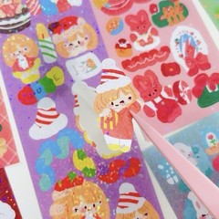 5Sheets Random Cute Colorful Glitter Fashion Kawaii Cartoon Stickers