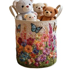 Butterfly & Flowers Quilted Laundry Basket Wildflower Landscape Storage Hamper