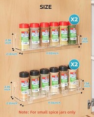 Spice Rack Wall Mount, 4 Pack, Screw or Adhesive Installation, Spice Clear