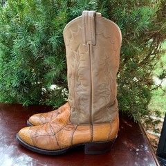 Tony Lama Vintage Exotic Ostrich Patchwork Leather Cowboy Boots Size 8.5 D