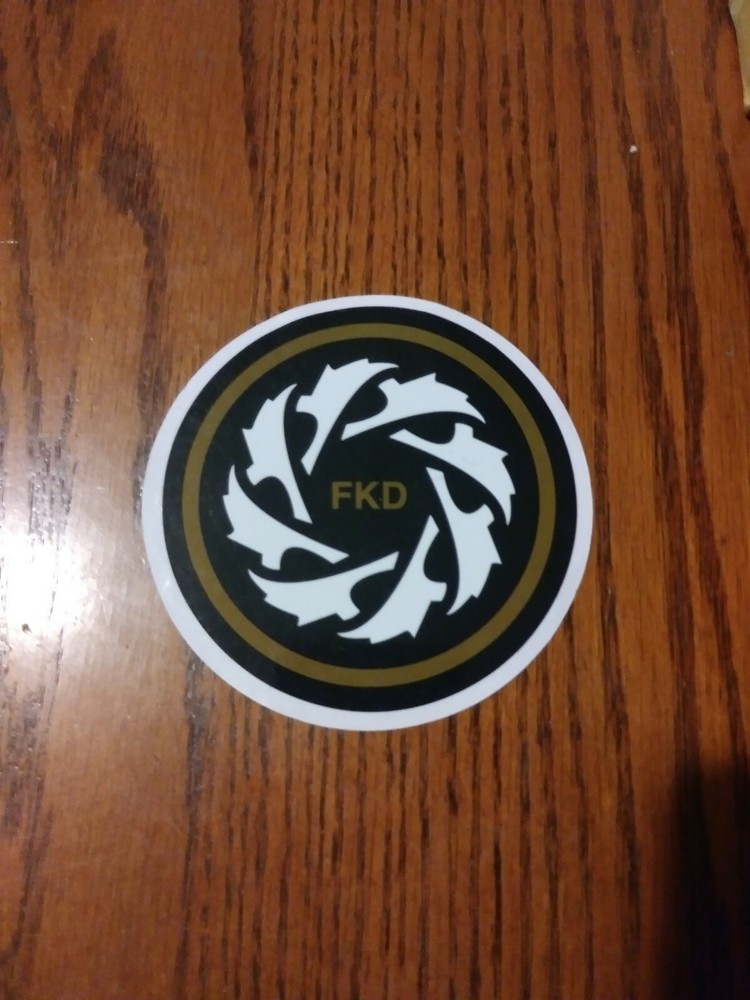 FKD SKATEBOARD CO. THE VINTAGE ICONIC SAW BLADES LOGO ROUND SKATEBOARD STICKER