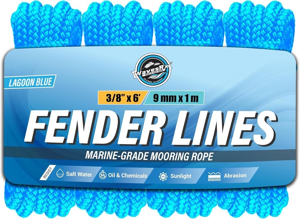 WavesRx Premium Fender Line – 4 Pack | Double Braided Nylon Boat Lines and Ropes