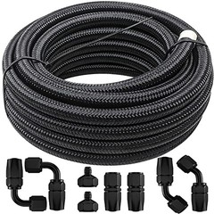 12 FT 6AN 3/8″ Fuel Line Hose Braided Stainless Steel With 6PCS AN-6 Black