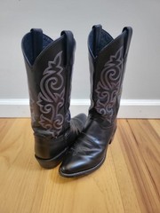 Men’s Justin Round Toe Cowboy Boots, Size 8.5D, Black Leather, Excellent Cond
