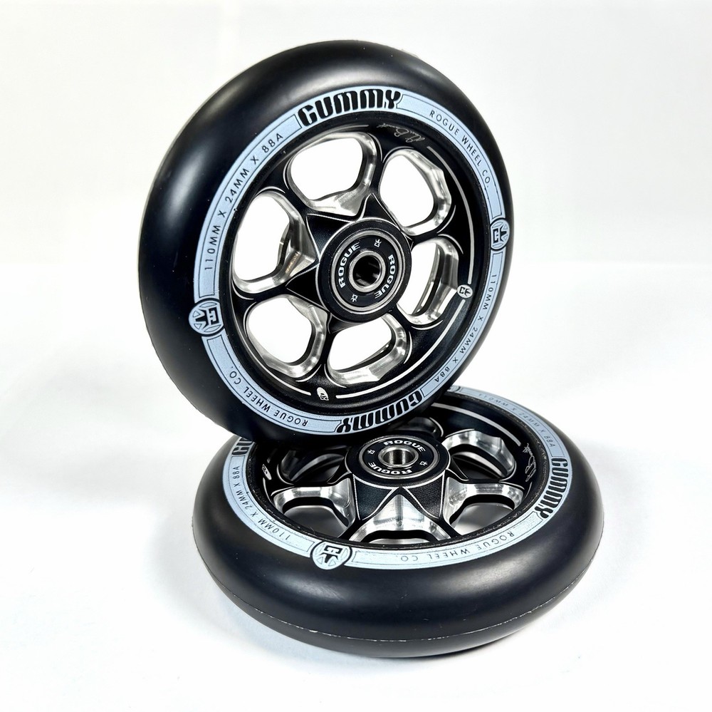 ROGUE Pro Stunt Scooter Wheels, Gummy 110mm x 24mm, 88A – Black/Black (2 Wheels)