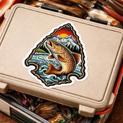 Arrowhead Trout Fishing Sticker Car Bumper Decal Fly Fishing Traditional Tattoo