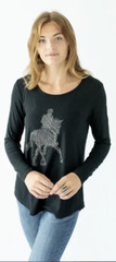 Chestnut Bay Crystal Long Sleeve Dressage Top-S-Black