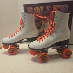 Vintage Roller Star Roller Derby Skates Size 9 White Leather Good Condition