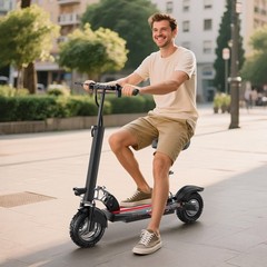 10″ inflatable tires, 48V electric scooter, folding handlebars and removable sea