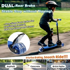 3-Wheel Kids Kick Scooter, Adjustable Handlebar, Light-Up Wheels, Foldable, Ages