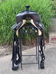 15″ CHISHOLM TRAIL Black Light Weight Leather & Cordura Western Saddle ~ CLEAN!!