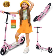 Foldable Kick Scooter for Kids Teens Adults Adjustable Big Wheel Rear Brake